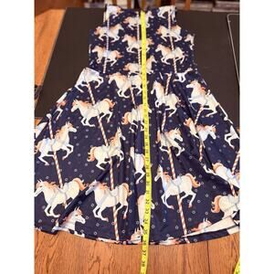 CowCow Girls Fit & Flare Sleeveless Carousel Horse Print Dress Navy Size 6